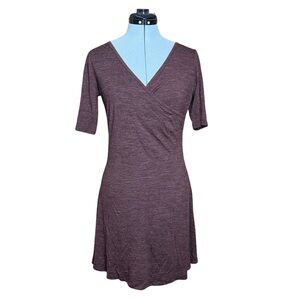 Prana Maroon Nadia Faux Wrap V-Neck Dress Wool Blend Small